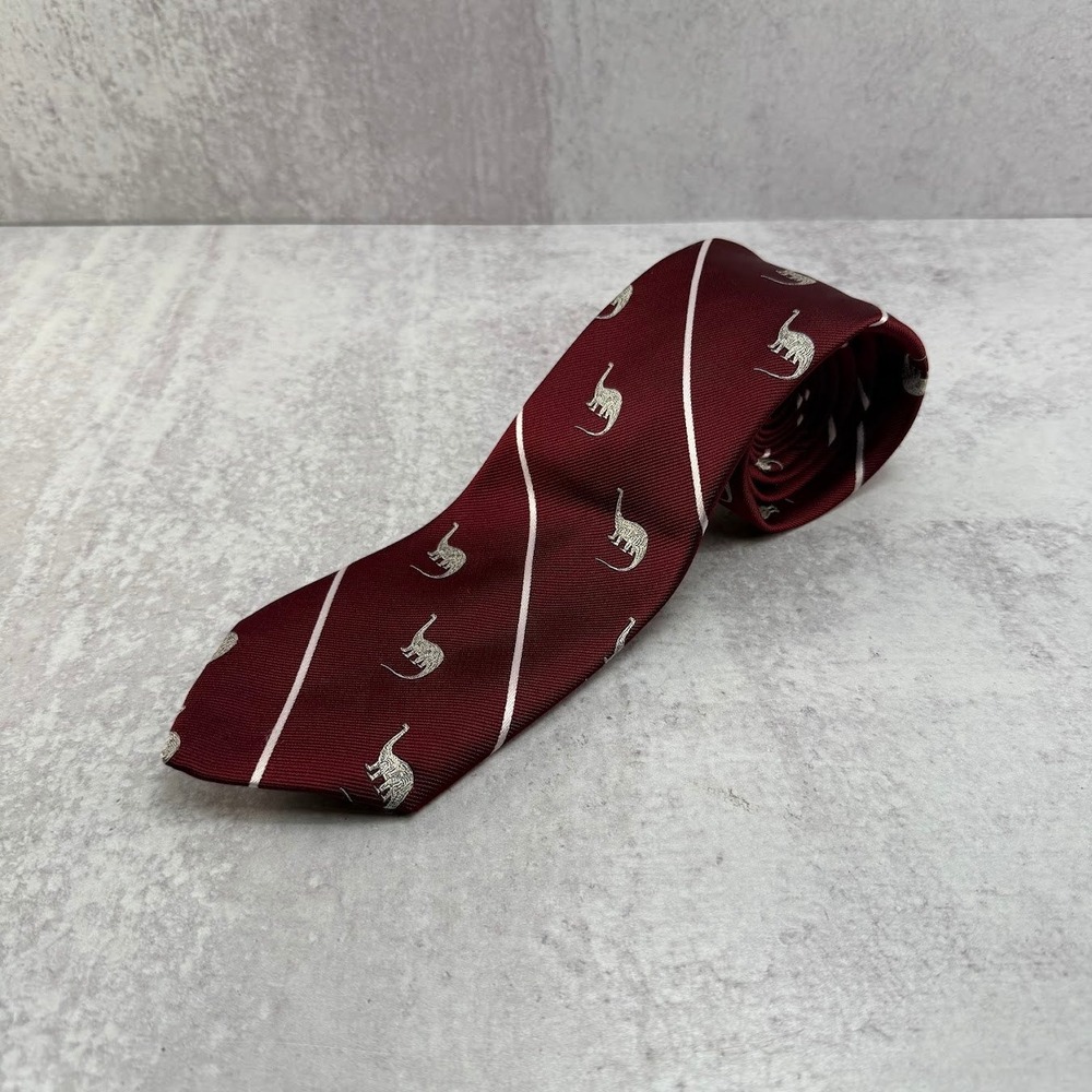 Smithsonian Institution Red White Stripe Apatosarus Silk Blend Tie Short Classic